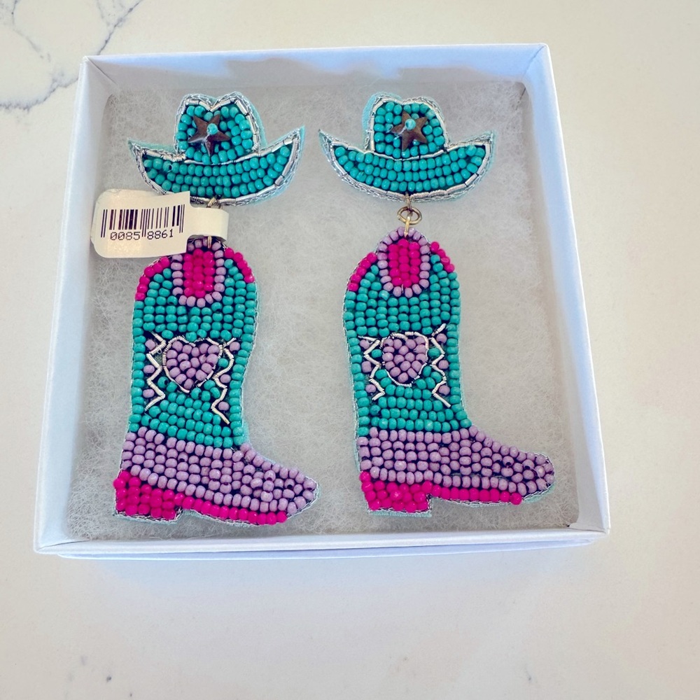 Brand New Beaded Cowboy Boot & Hat Statement Earrings